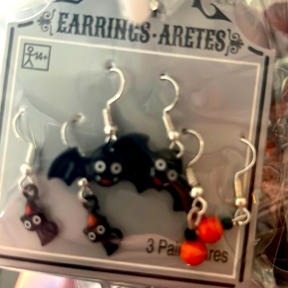 Cat and bat Halloween earrings